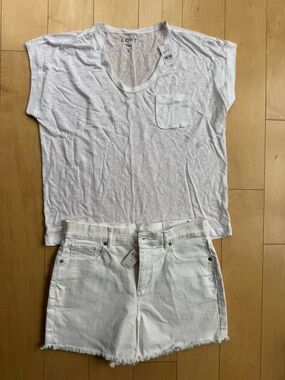 LOFT white Medium Linen tshirt & The Cut Off High Rise Shorts  Size 29 NWT